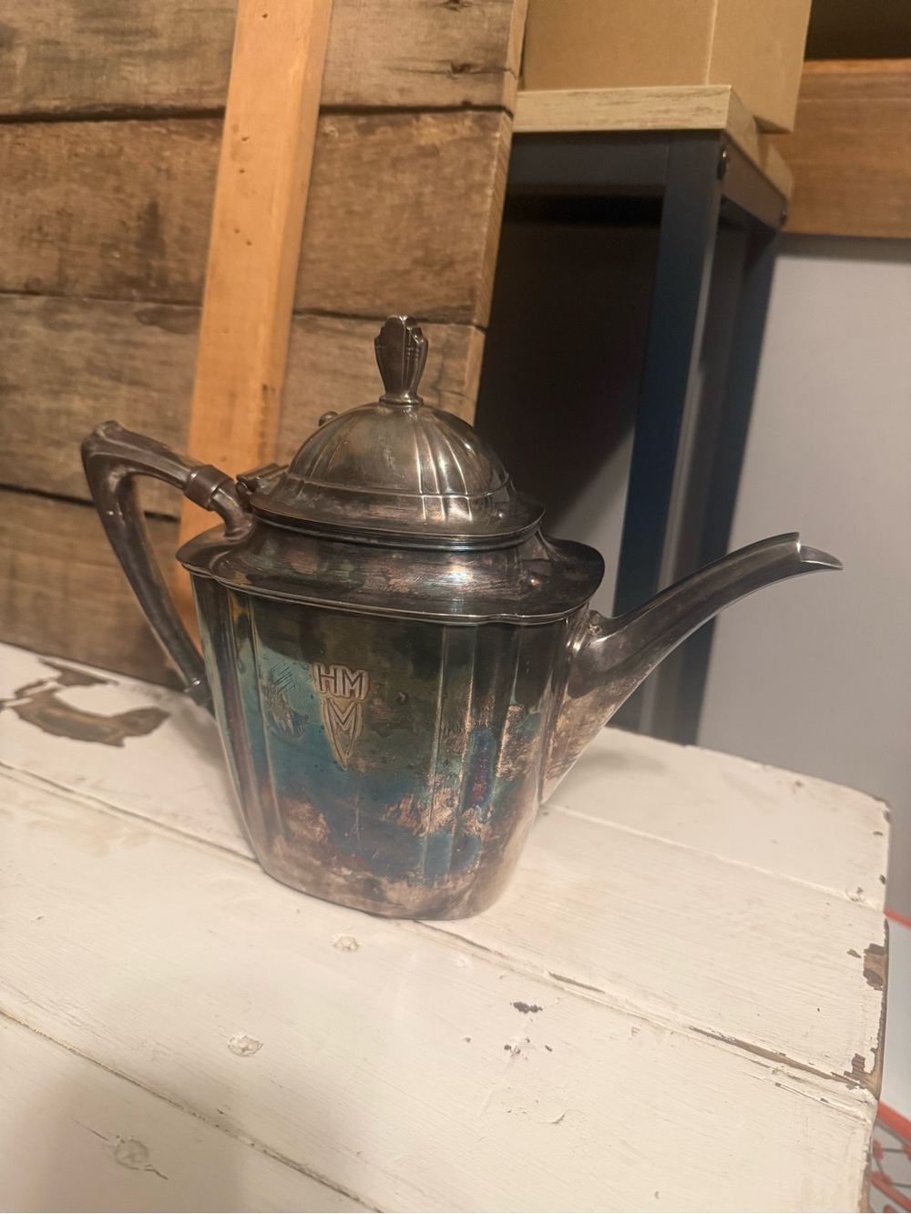 VTG HM Monogrammed Wallace Silver Plated Teapot
